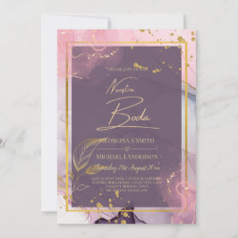 Invitación NUESTRA BODA Púrpura Tinta de Oro Pink Wedding INV