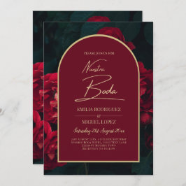 Invitación NUESTRA BODA Red Roses Forest Green Winter INVITE