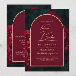Invitación NUESTRA BODA Red Roses Forest Green Winter INVITE