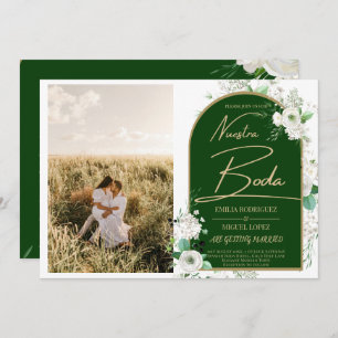 Invitación NUESTRA BODA Roses Blancos Foto Española Invita