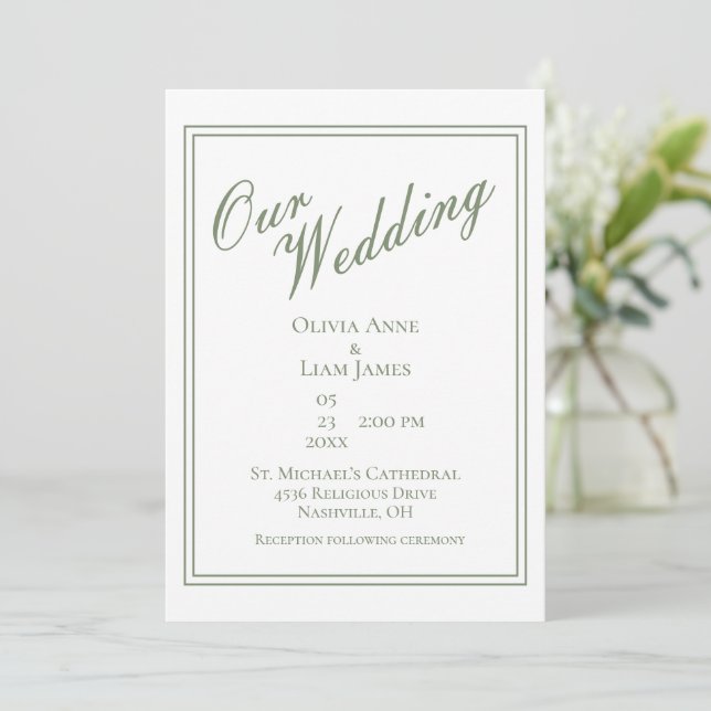 Invitación Nuestra Boda Sage Green Modern Elegant Wedding (Anverso de pie)