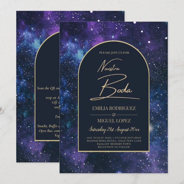 Invitación NUESTRA BODA Starry Night Purple Blue INVITE (Anverso / Reverso)