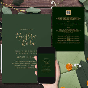 Invitación NUESTRA BODA VERDE ORO RSVP MENU DETALLE QRCode