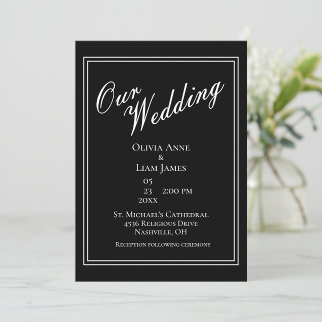 Invitación Nuestra Boda White Black Modern Elegant Wedding (Anverso de pie)