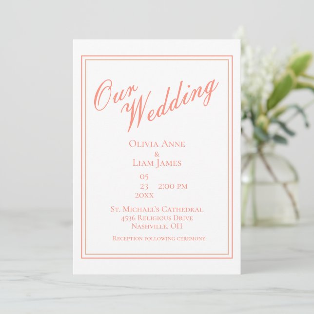 Invitación Nuestra Boda White Peach Modern Elegant Wedding (Anverso de pie)