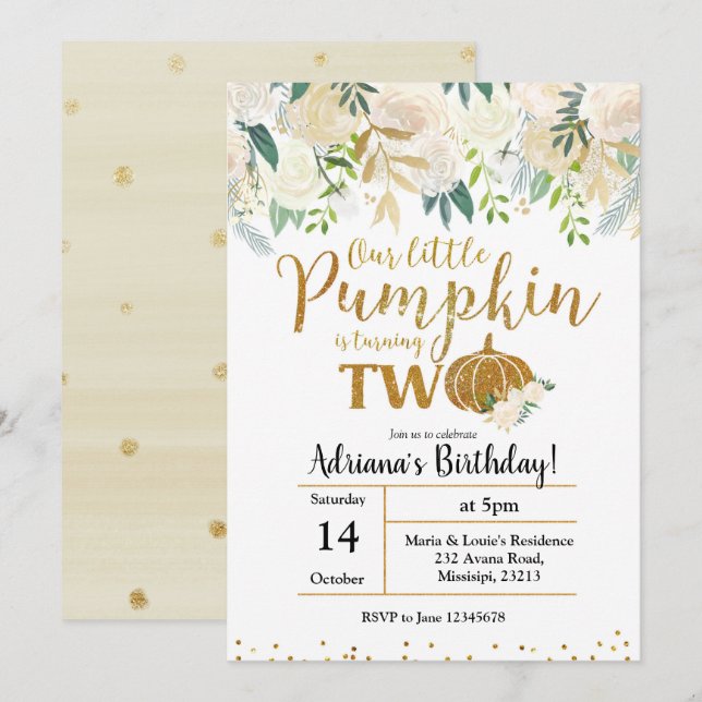 Invitación Nuestra Calabaza Blanca Se Está Tornando Dos Invit (Anverso / Reverso)