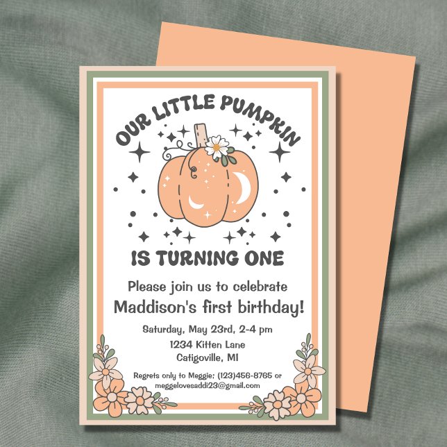 Invitación Nuestra calabaza de bebé primer cumpleaños calabaz (The perfect invitation for your little pumpkin's first birthday party.
)