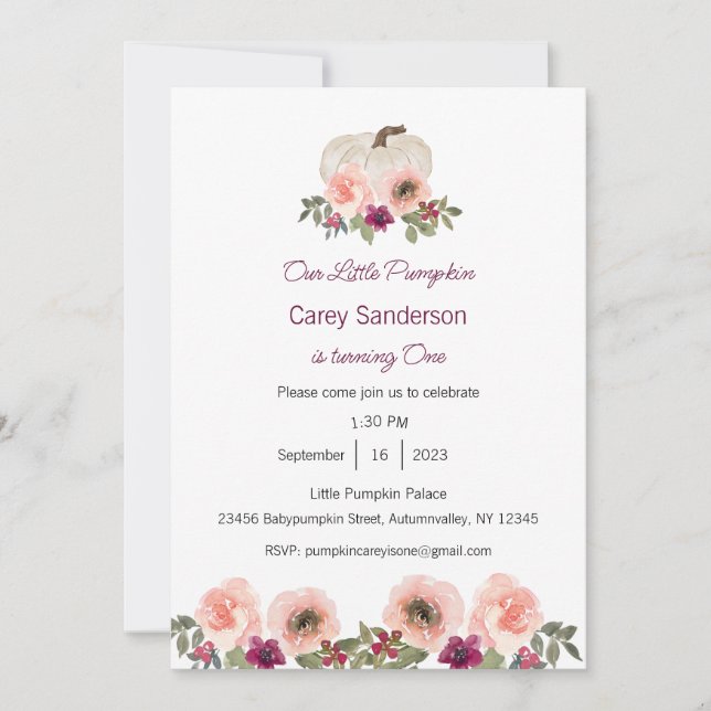 Invitación Nuestra calabaza pequeña es una invitación, primer (Anverso)