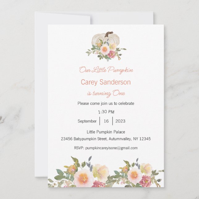 Invitación Nuestra calabaza pequeña es una invitación, primer (Anverso)