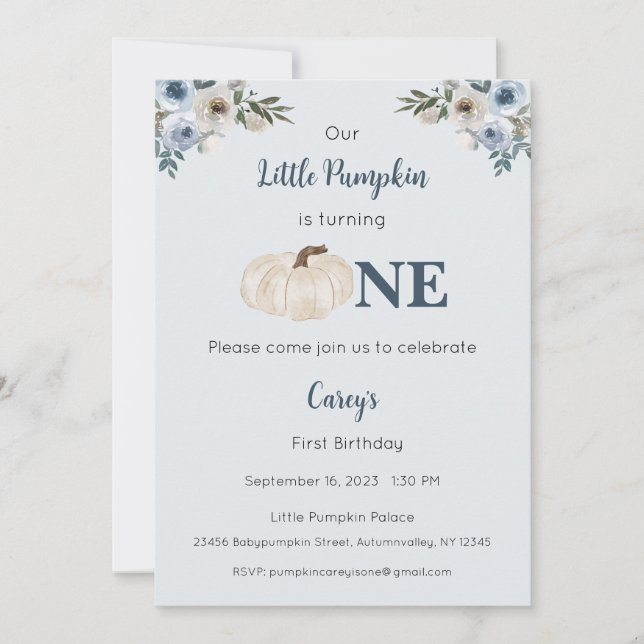 Invitación Nuestra calabaza pequeña es una invitación, primer (Anverso)