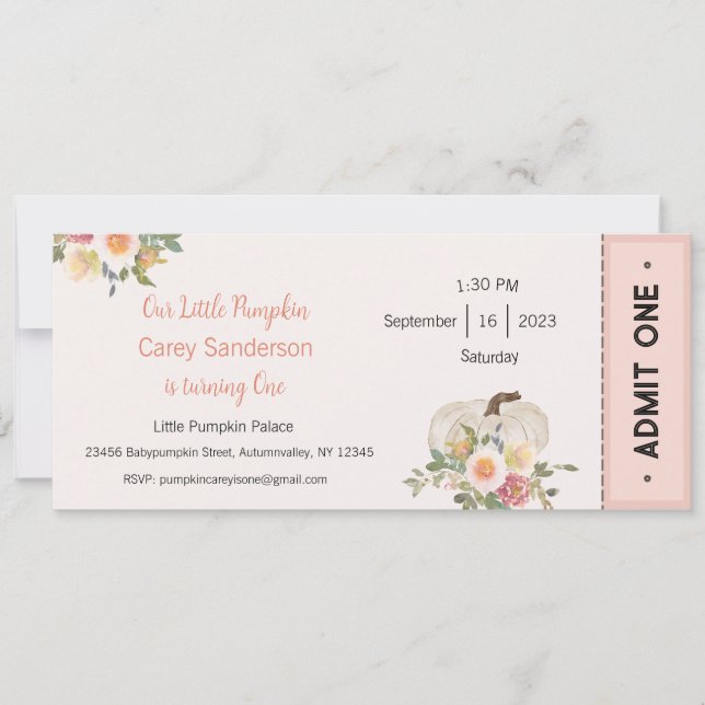 Invitación Nuestra calabaza pequeña es una invitación, primer (Anverso)