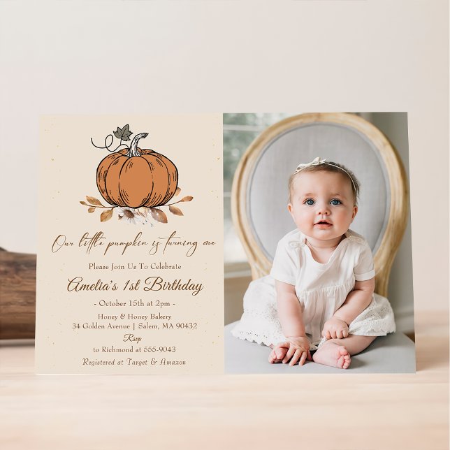 Invitación Nuestra calabaza pequeña foto de cumpleaños 1 (Subido por el creador)