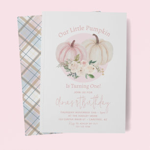 Invitación Nuestra calabaza Pink Floral Primer cumpleaños