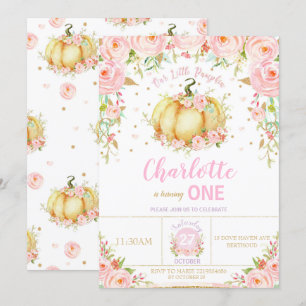 Invitación Nuestra calabaza primera Chica de cumpleaños flora