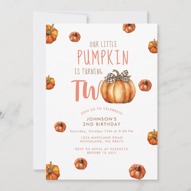 Invitación Nuestra Calabaza Se Está Tornando Dos (Anverso)