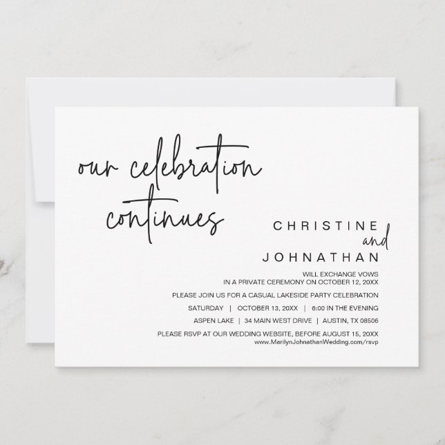 Invitación Nuestra celebración continúa, Fiesta de Elopement  (Anverso)