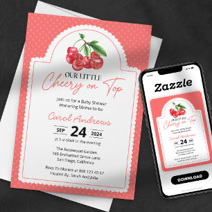 Invitación Nuestra cereza pequeña en el Baby Shower de la beb