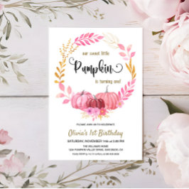 Invitación Nuestra dulce calabaza rosada Fiesta del primer cu