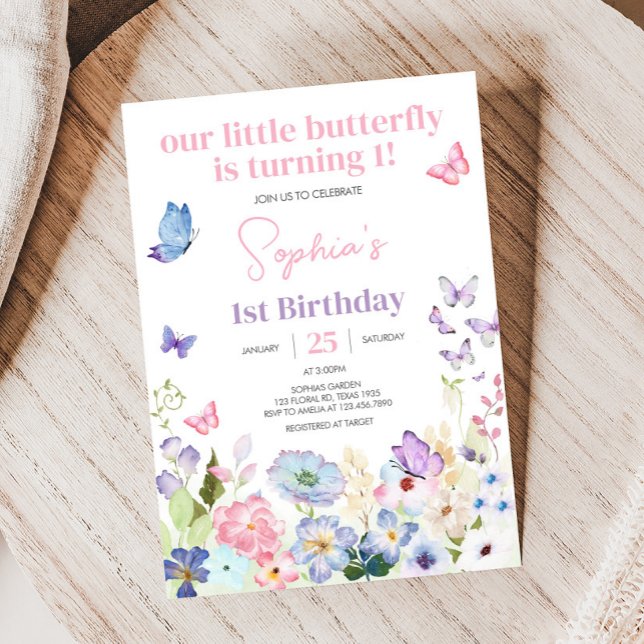 Invitación Nuestra fiesta de cumpleaños de la mariposa pequeñ (Whimsical Our Little Butterfly Birthday Party Invitation)