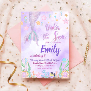 Invitación Nuestra fiesta de cumpleaños de Sirena bajo el Fie