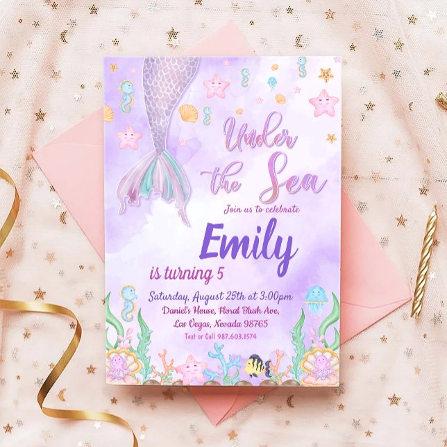 Invitación Nuestra fiesta de cumpleaños de Sirena bajo el Fie (Subido por el creador)