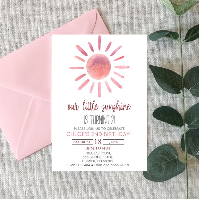 Invitación Nuestra fiesta de cumpleaños de sol rosado (Subido por el creador)