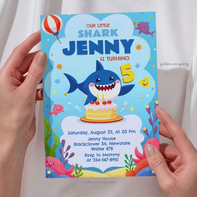 Invitación Nuestra Fiesta de Cumpleaños del Pequeño Tiburón (Our Little Shark Birthday Party Invitation
)