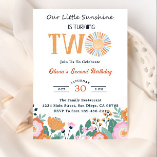 Invitación Nuestra flor de boho de cumpleaños número 2 bajo e