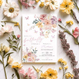 Invitación Nuestra flor de mariposa pequeña 1er cumpleaños