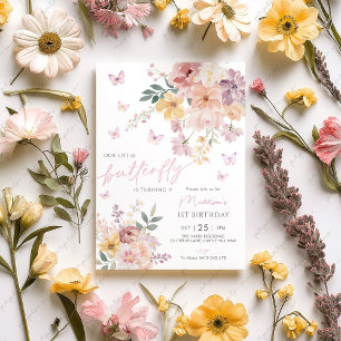 Invitación Nuestra flor de mariposa pequeña 1er cumpleaños