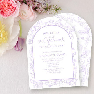 Invitación Nuestra flor silvestre 1 cumpleaños Flores de Lila