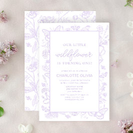 Invitación Nuestra flor silvestre 1 cumpleaños Flores de Lila