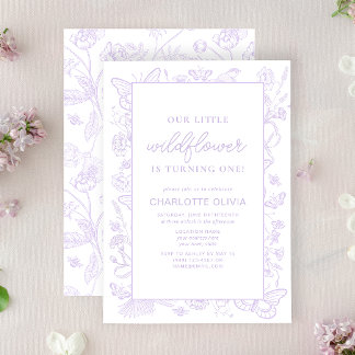 Invitación Nuestra flor silvestre 1 cumpleaños Flores de Lila