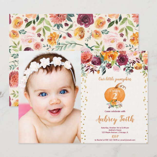 Invitación Nuestra foto floral del cumpleaños de Borgoña de (Anverso / Reverso)