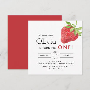Invitación Nuestra fresa dulce Berry 1er cumpleaños Square