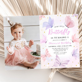 Invitación Nuestra mariposa mosca Chica rosa foto de cumpleañ