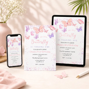 Invitación Nuestra mariposa pequeña rosada primer cumpleaños