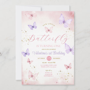 Invitación Nuestra mariposa pequeña se vuelve rosada y morada