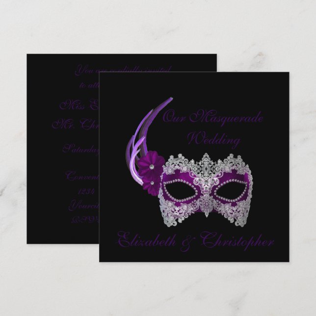 Invitación "Nuestra máscara de la púrpura real de la boda de (Anverso / Reverso)