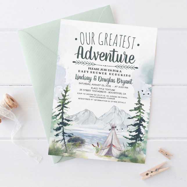 Invitación Nuestra mejor aventura en Baby Shower (Our Greatest Adventure - Camping Themed Baby Shower Invitations)