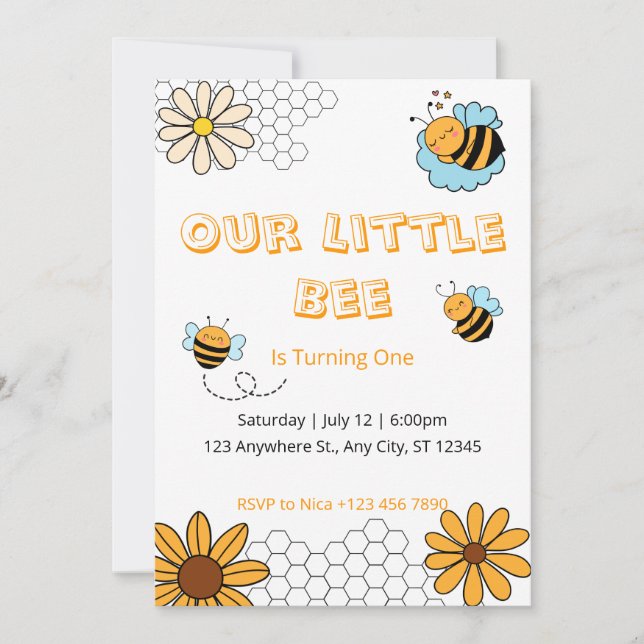 Invitación Nuestra Pequeña Abeja Bumble fiesta de cumpleaños (Anverso)