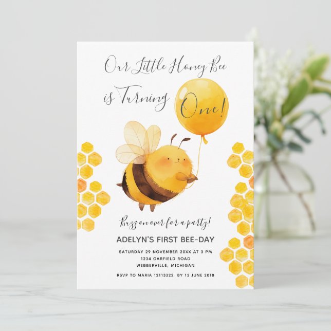 Invitación Nuestra pequeña Abeja de Miel cumple un cumpleaños (Anverso de pie)