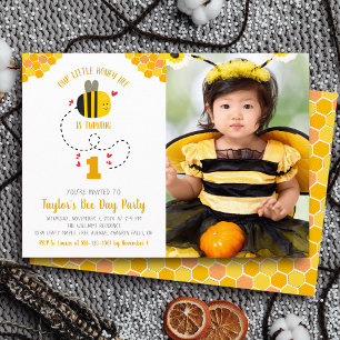 Invitación Nuestra Pequeña Abeja Melosa Foto de Cumpleaños Du