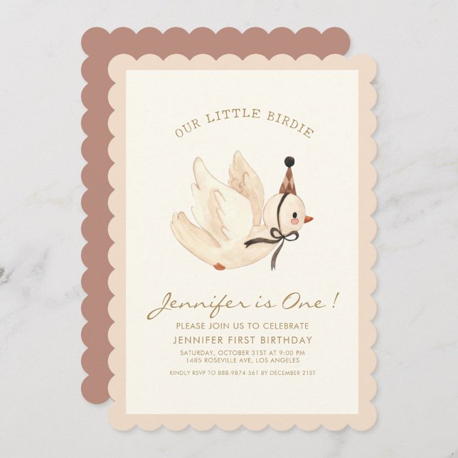 Invitación Nuestra pequeña acuarela Birdie Cumpleaños Mínimo  (Subido por el creador)