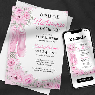 Invitación Nuestra pequeña Ballerina Rosa Floral Baby Shower