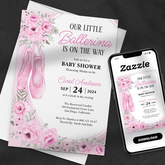 Invitación Nuestra pequeña Ballerina Rosa Floral Baby Shower (Subido por el creador)