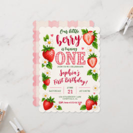 Invitación Nuestra Pequeña Baya Cumple Un Año de Fresa