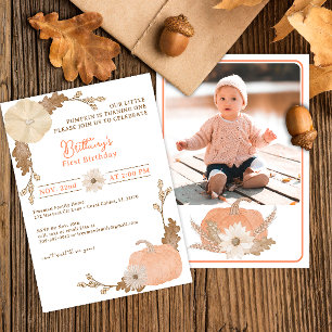 Invitación Nuestra pequeña calabaza acuarela foto cumpleaños