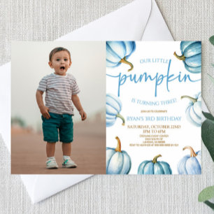 Invitación Nuestra pequeña calabaza Azul White Fall Fiesta de