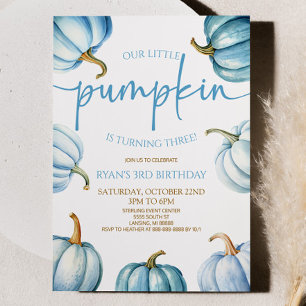 Invitación Nuestra pequeña calabaza Azul White Fall Fiesta de